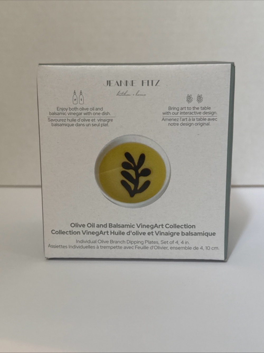 Jeanne Fitz Chic Olive Oil & Balsamic Vinegar VinekArt Dipping Plates Set of 4